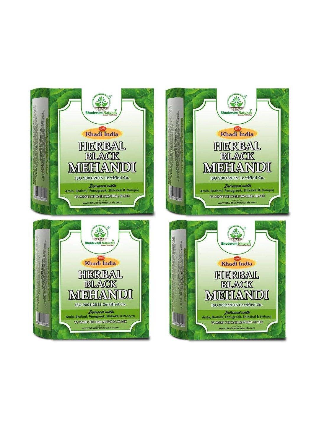 Bhudevam Naturals Set Of 4 Herbal Black Mehandi Powder - 80 g Each - Black