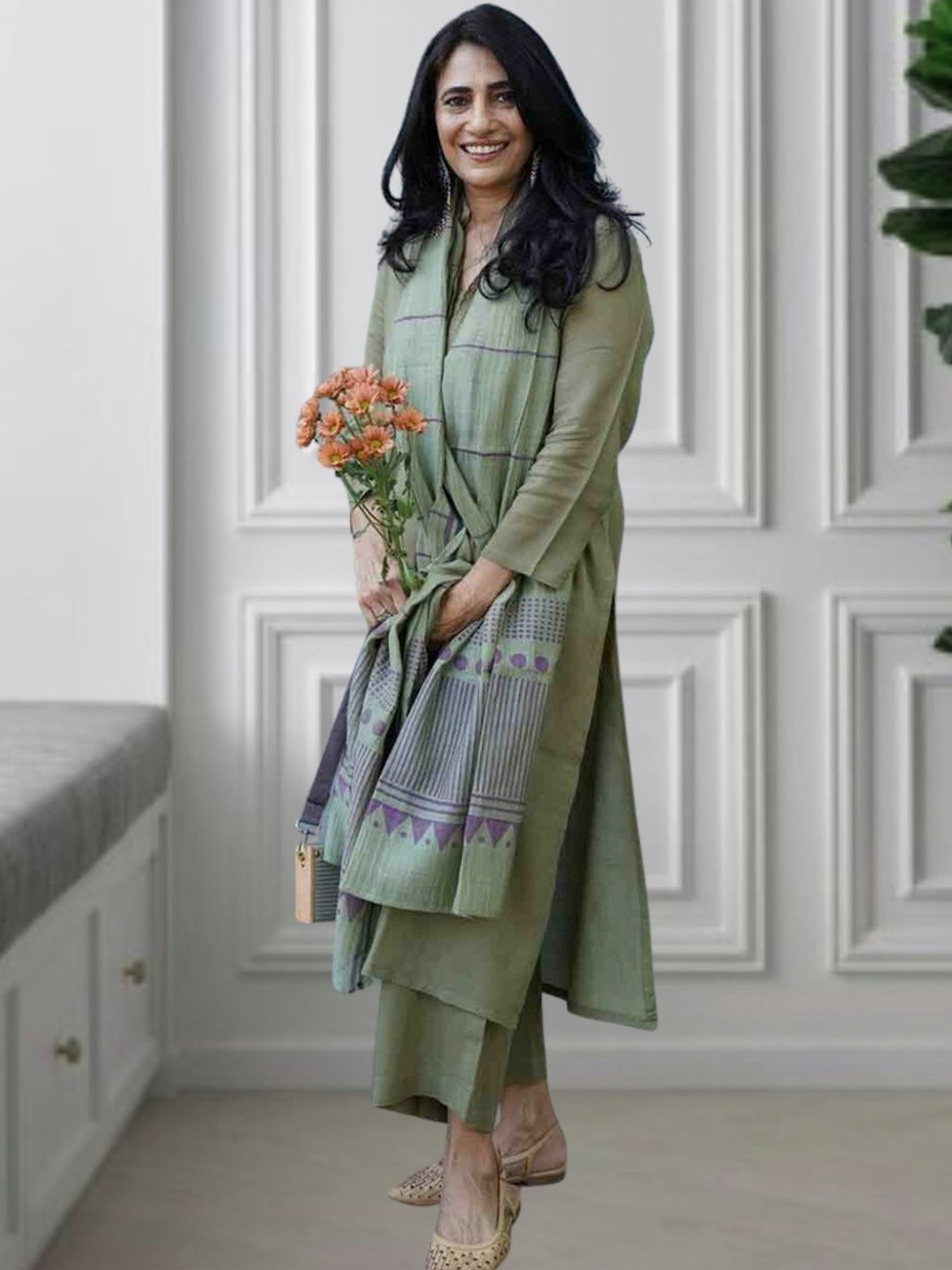 KRYSAL Women Ethnic Motifs Embroidered Regular Kurta with Trousers & With Dupatta