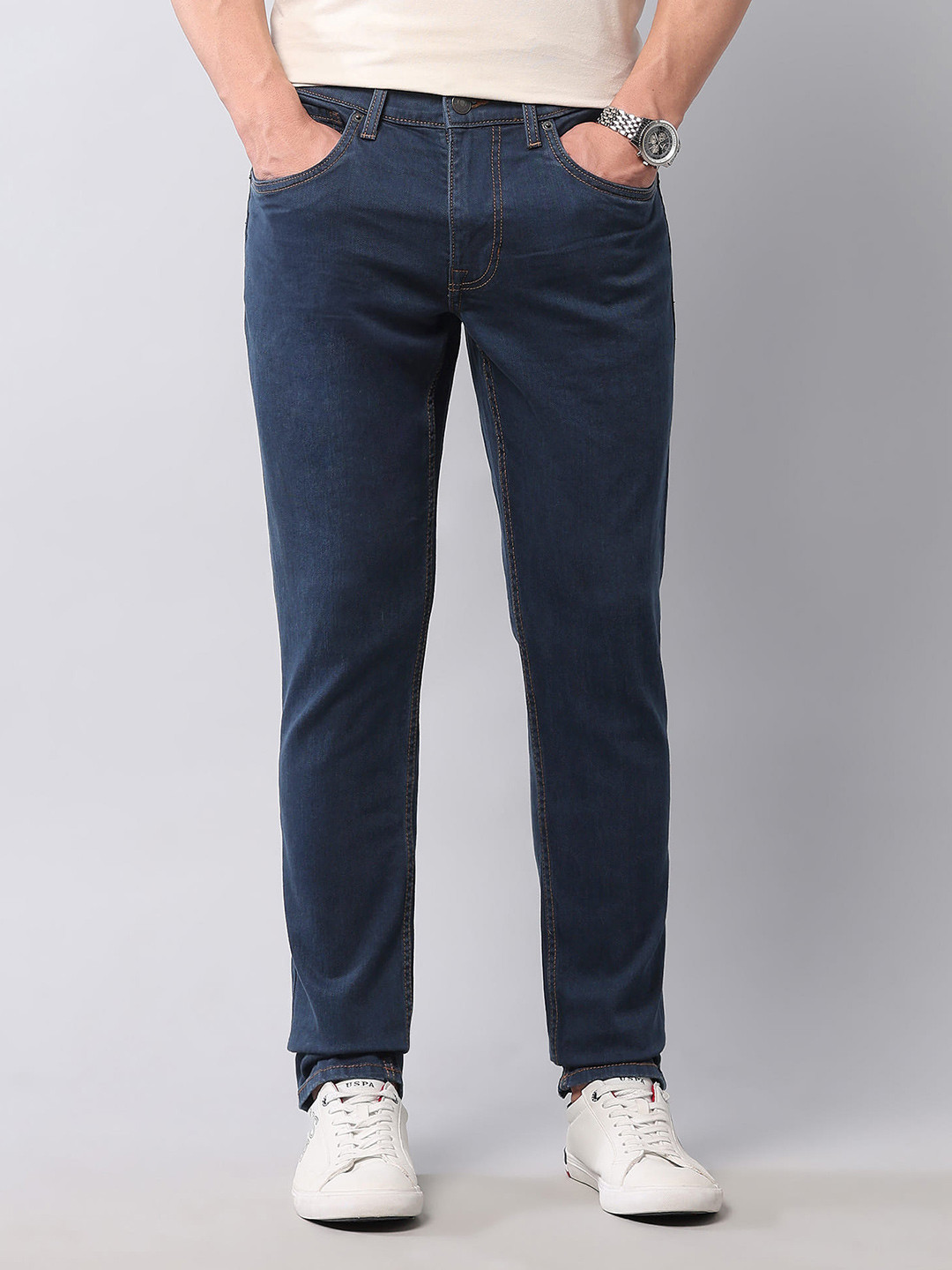 U.S. Polo Assn. Denim Co. Men Brandon Slim Tapered Fit Mid-Rise Stretchable Jeans