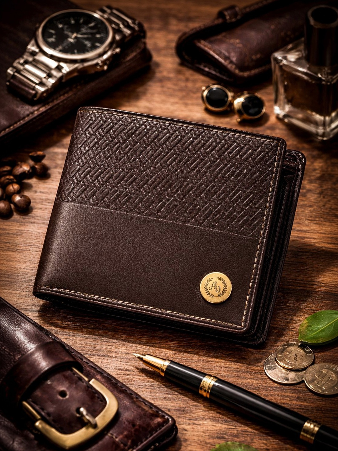 Ajanta Men Woven Design Leather Two Fold Wallet