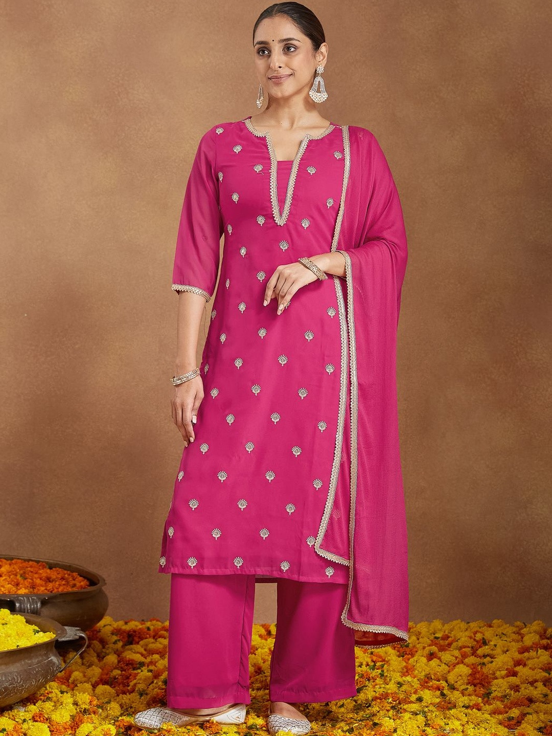 KALINI Women Ethnic Motifs Regular Gotta Patti Kurta with Trousers & With Dupatta
