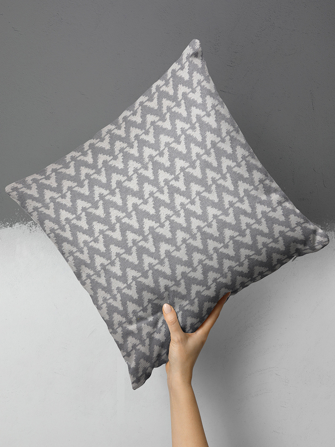 BIANCA Cream-Coloured & Grey Geometric Square Cushion Covers
