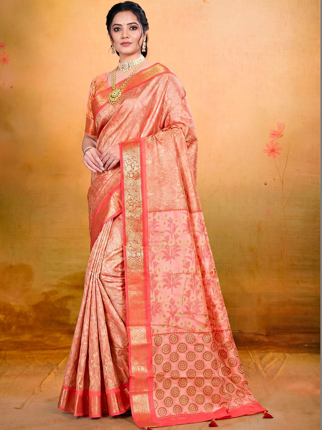 Vipul Coral Soft Silk Printed Woven Border Sarees