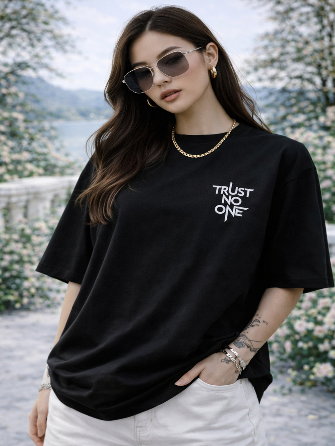 UG Fashion Women Typography Printed Drop-Shoulder Sleeves T-shirt