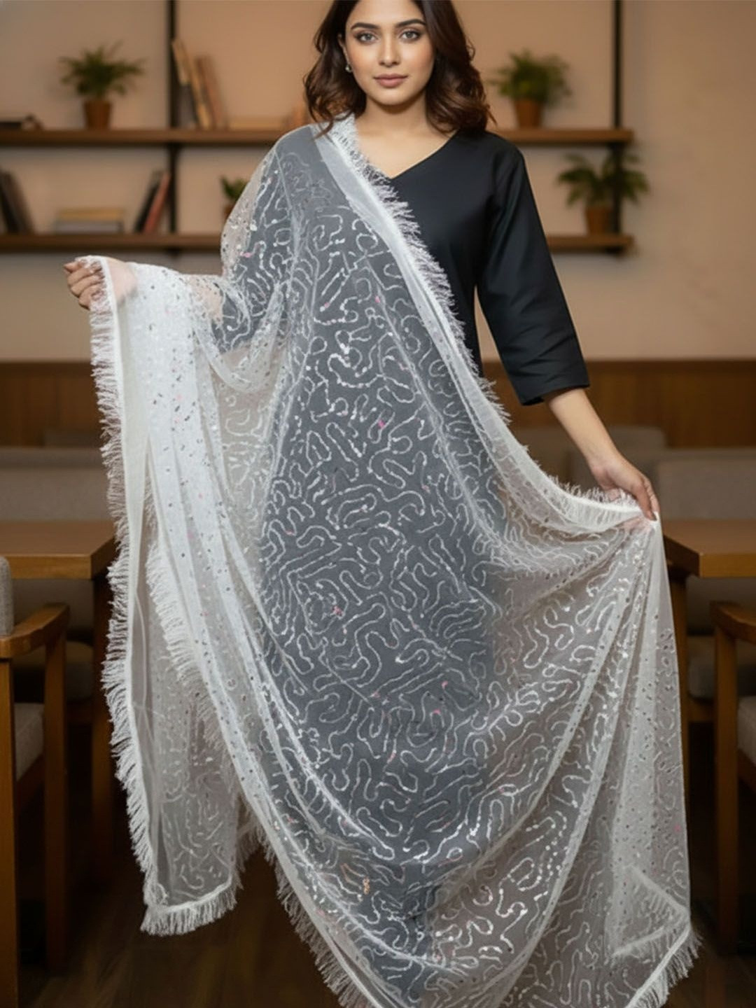 Urban Pallu Dupatta with Sequinned