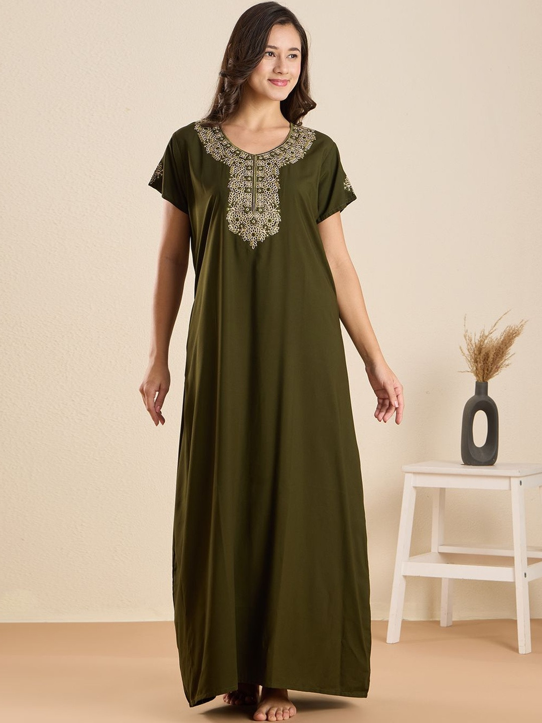 NIGHTSPREE Embroidered Maxi Nightdress