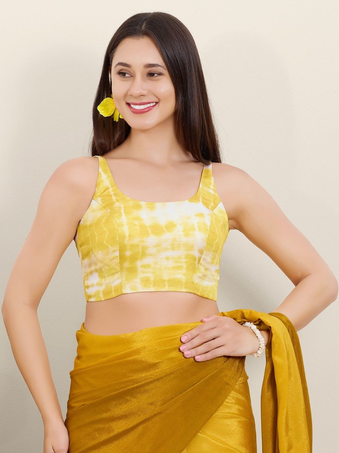 VAMAS - THE DESIGNER BLOUSES Satin Silk Tie Dye Padded Sleeveless Readymade Saree Blouse