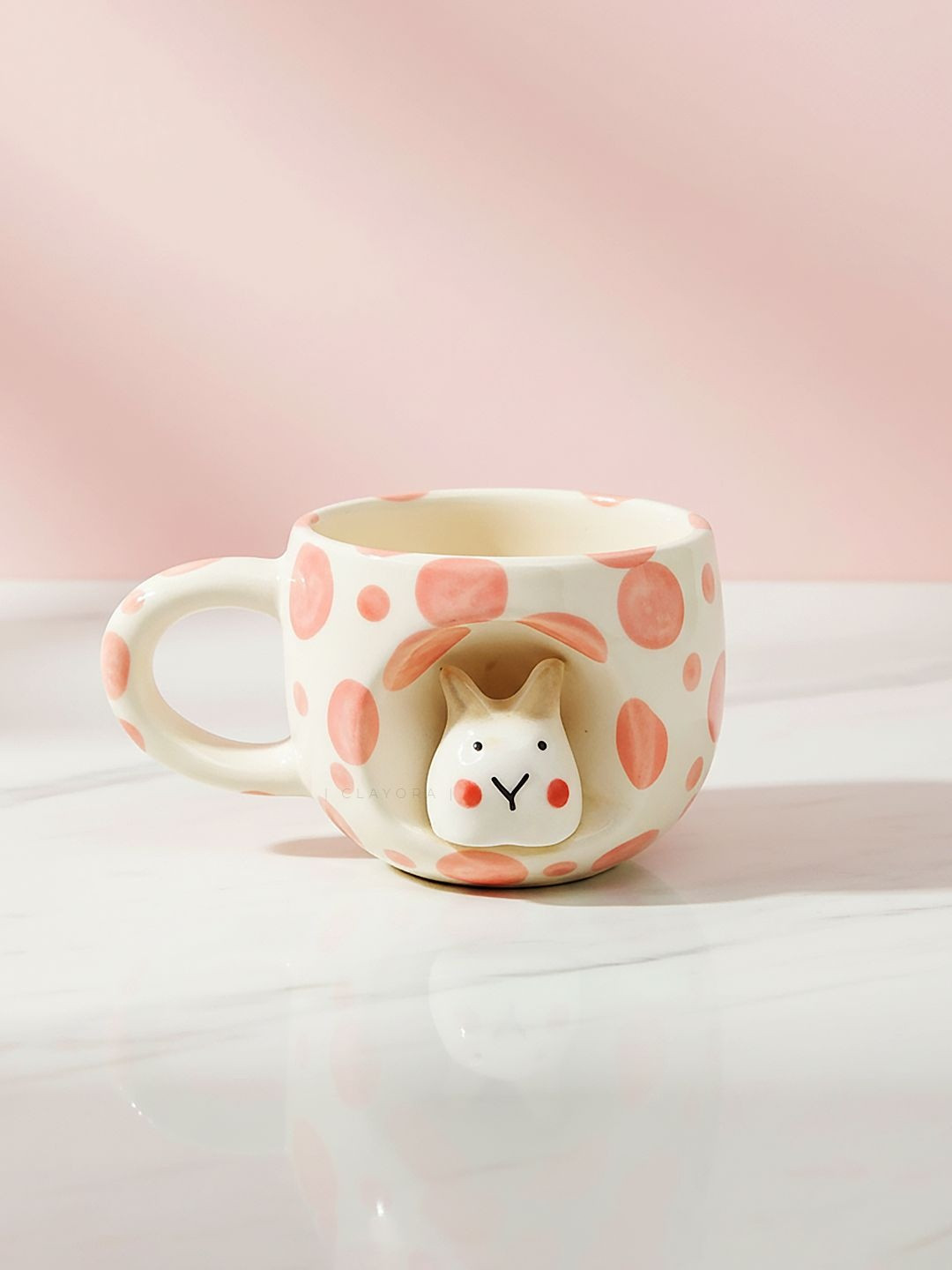 CLAYORA Multicoloured & Pink Handcrafted Printed Ceramic Glossy Cups Set of Cups and Mugs