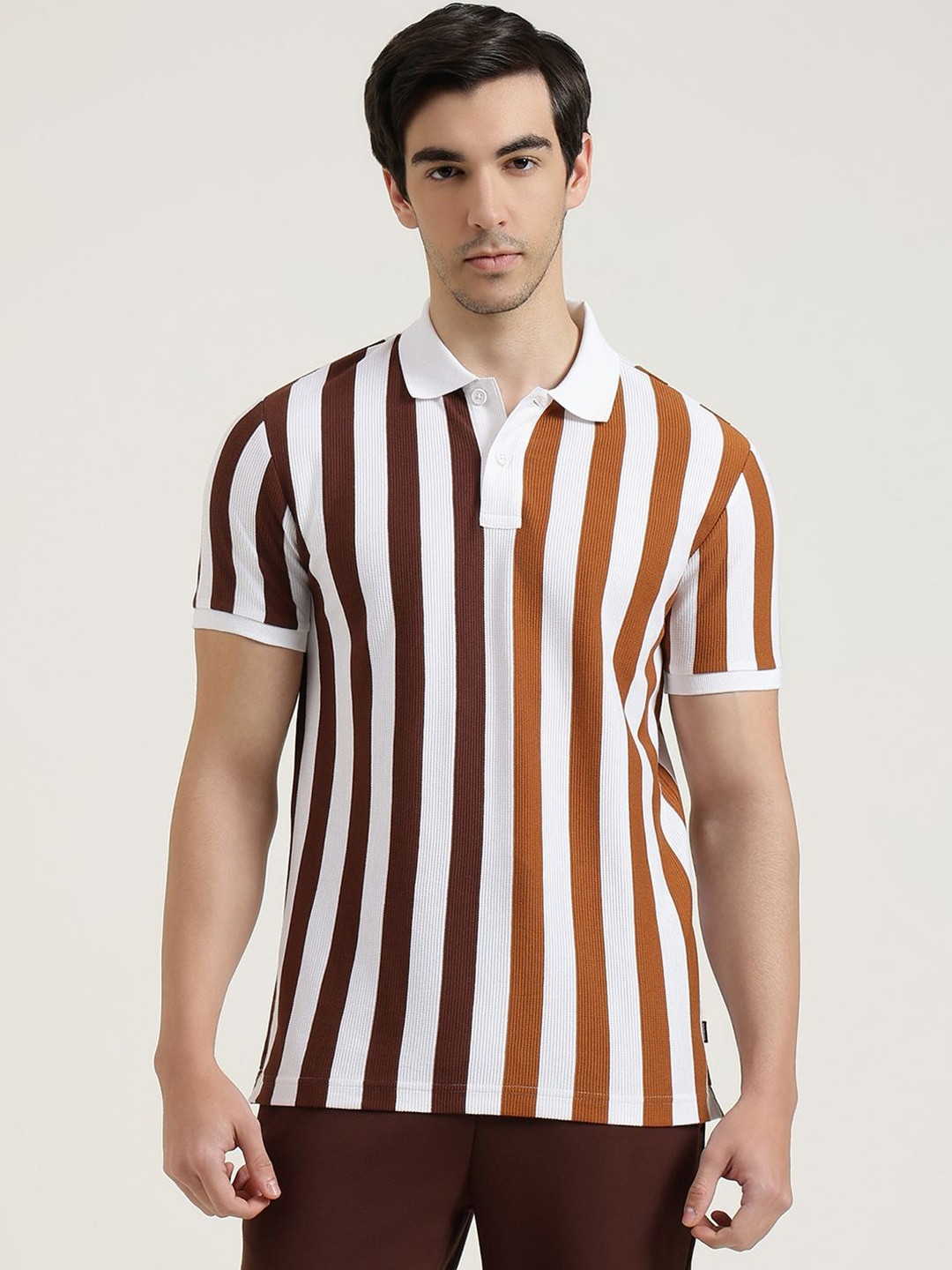 United Colors of Benetton Men Striped Polo Collar T-shirt