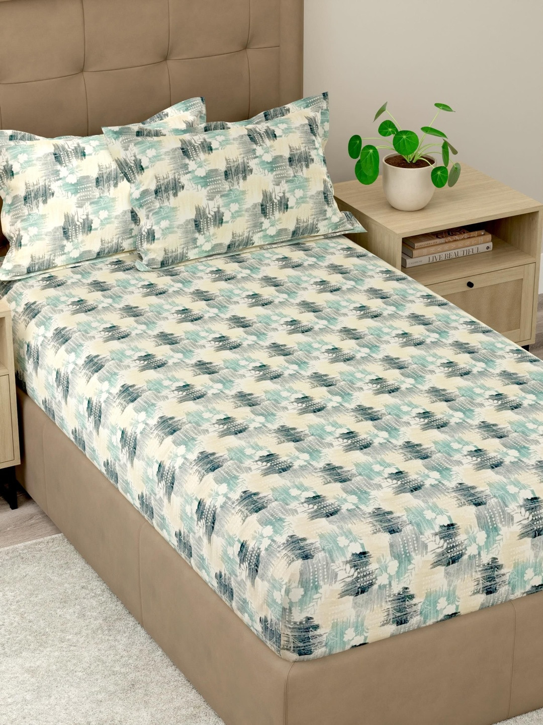 Pure Decor Blue Ethnic Motifs 180 TC Single Bedsheet with 2 Pillow Covers