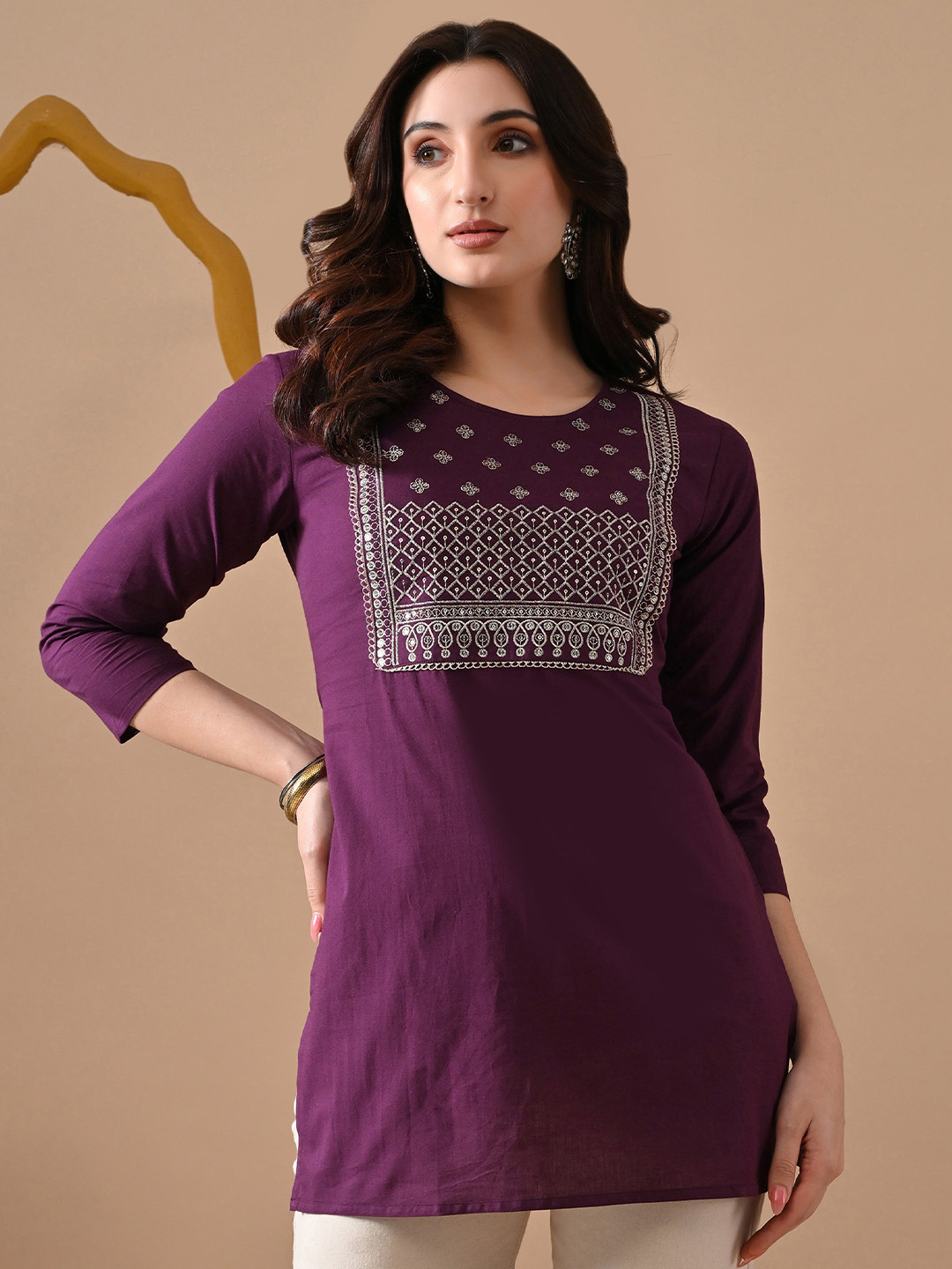 PHYSIL Ethnic Motifs Embroidered Thread Work Pure Cotton Thread Work Kurti