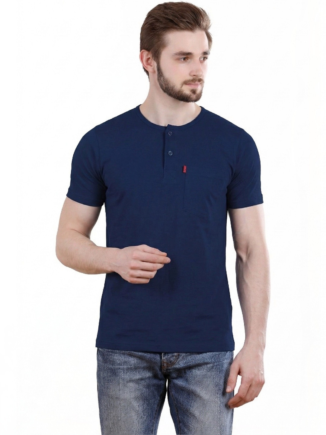 Spur Men Henley Neck Pure Cotton T-shirt