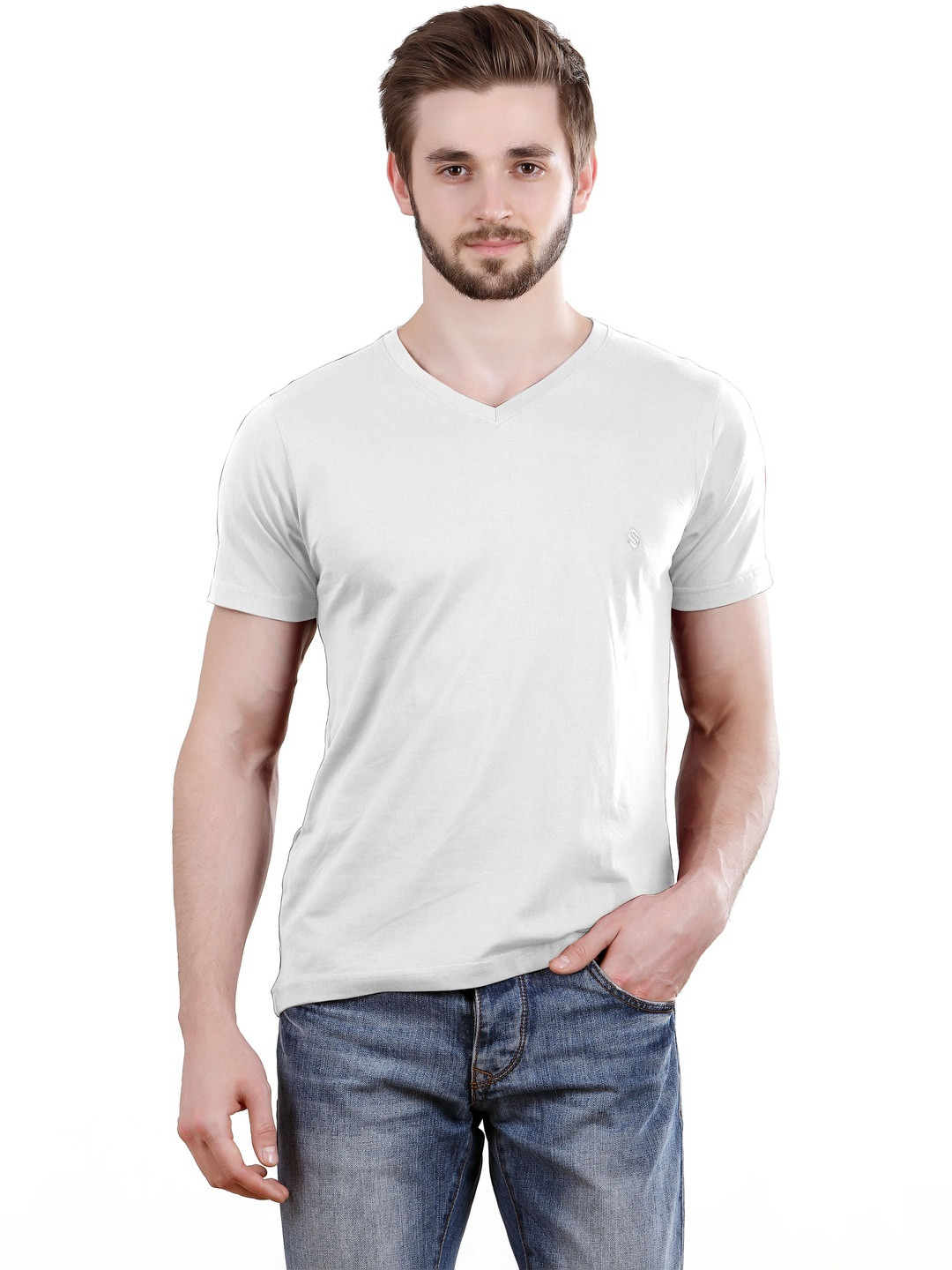Spur Men V-Neck Pure Cotton T-shirt