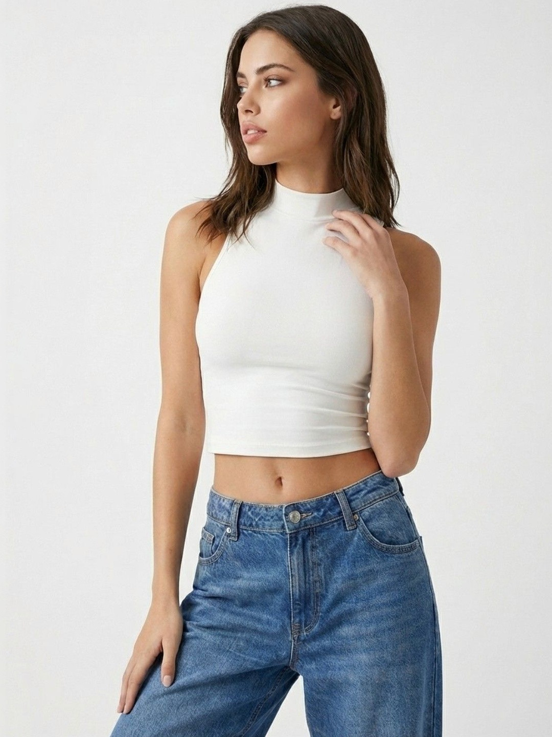 glitchez Women Solid High Neck Tops