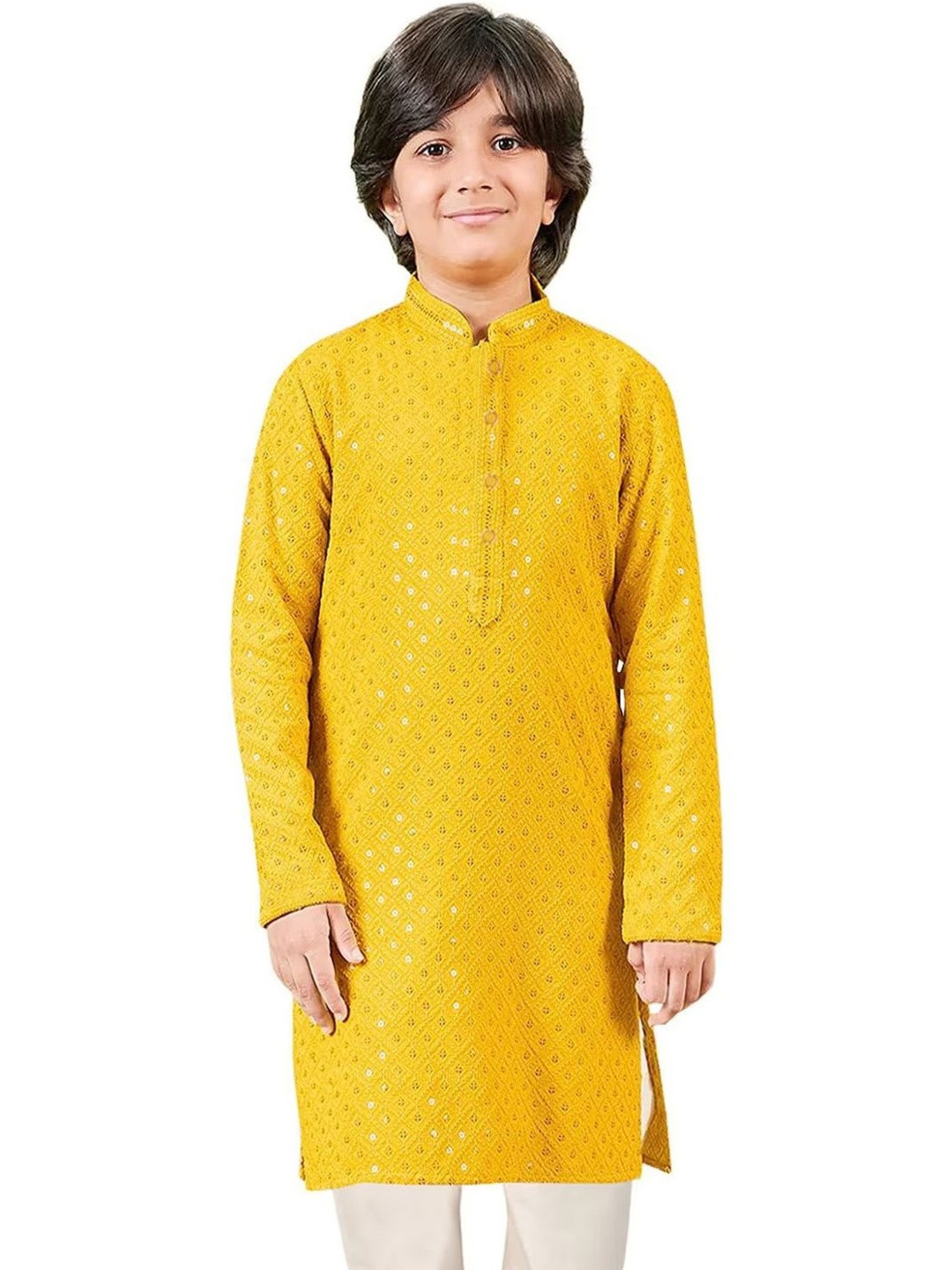 GEECOT Boys Embroidered Mandarin Collar Straight Kurta