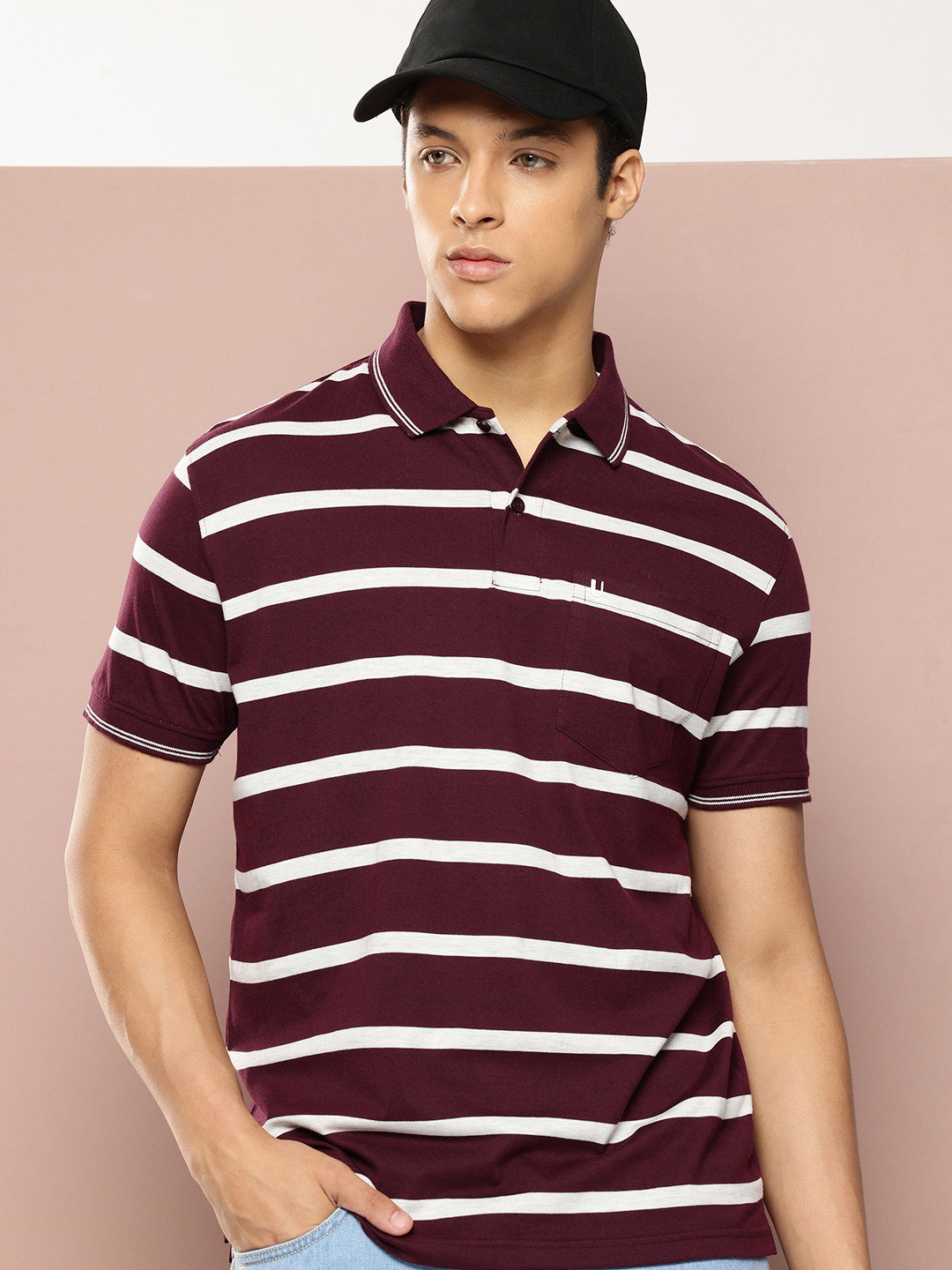 UNIBERRY Striped Polo Collar T-shirt