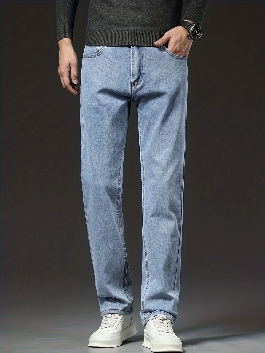 GREENFLAIR Men Straight Fit Mid-Rise Stretchable Jeans