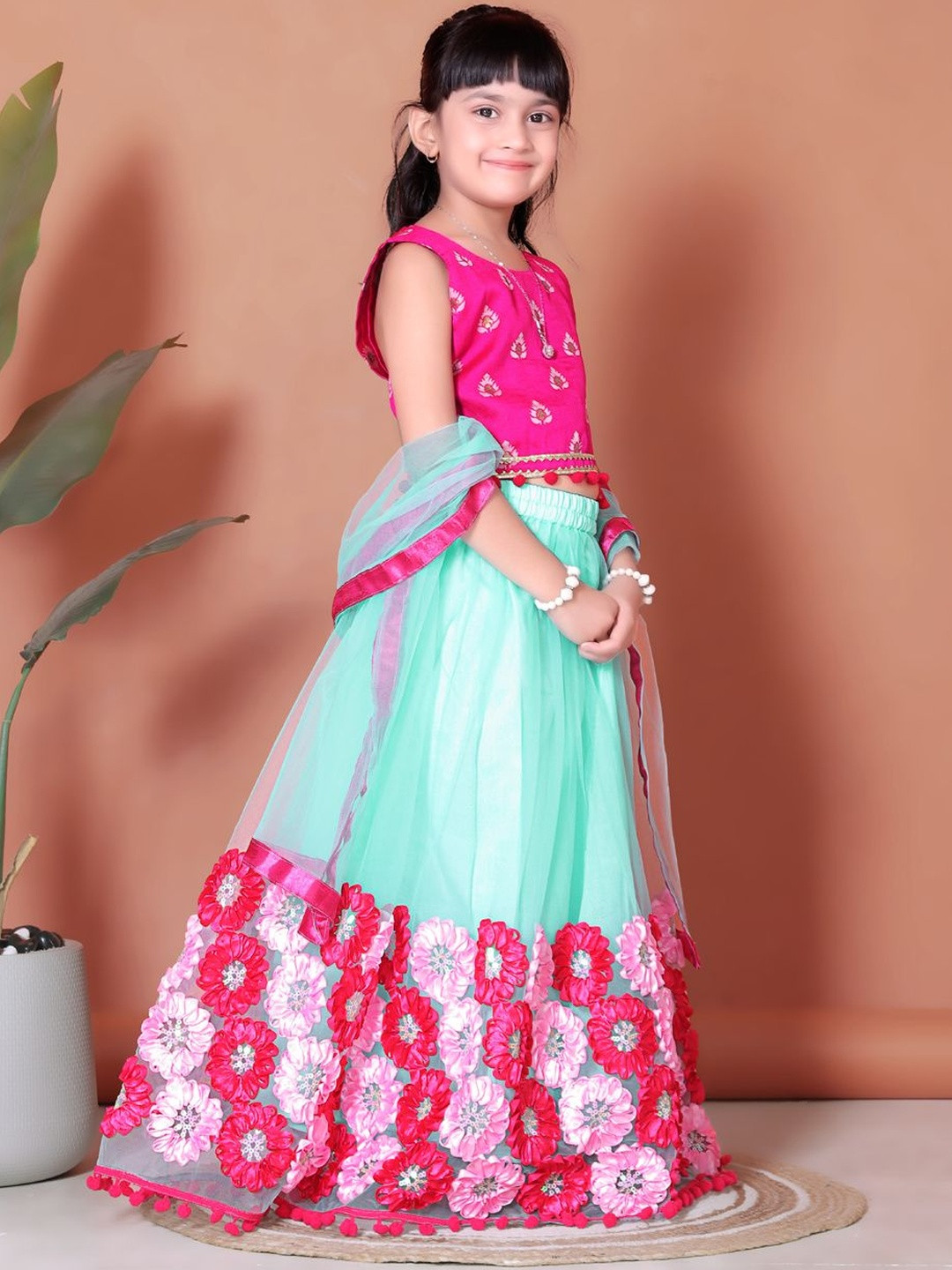satyamfab Girls Patchwork Embroidered Ready to Wear Lehenga & Blouse With Dupatta