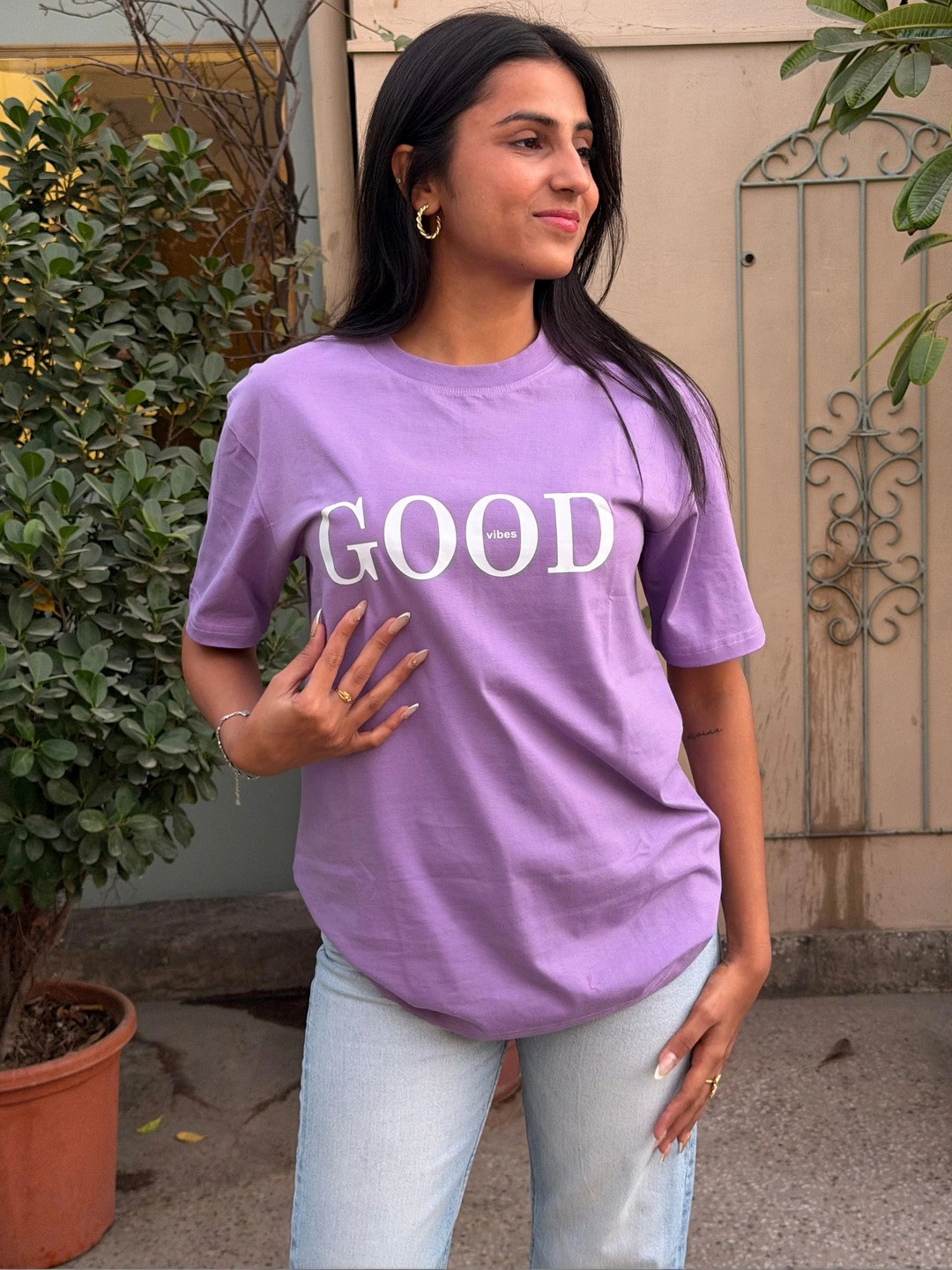 SUGNAA Women Typography Printed Round Neck Cotton Oversized T-shirt