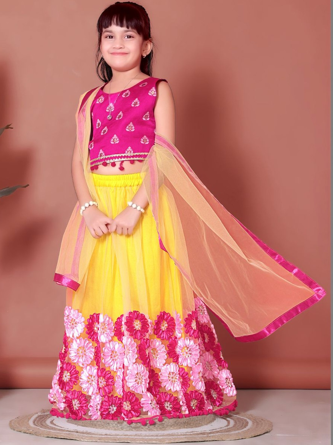 satyamfab Girls Patchwork Embroidered Ready to Wear Lehenga & Blouse With Dupatta