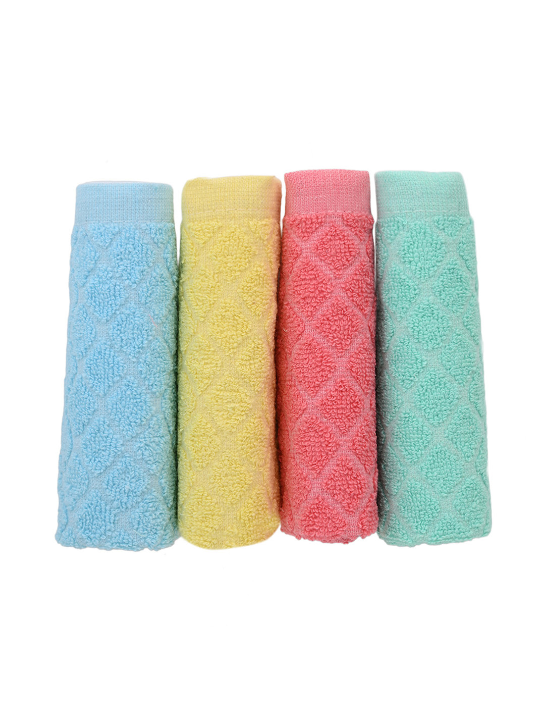 FOOTONS Women Pack of 4 Pink, Yellow & Blue Printed Handkerchiefs with Hemmed Edges