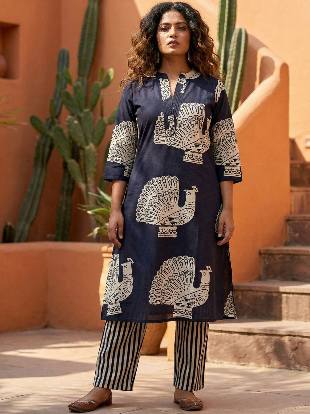 ME & MY Floral Printed Pure Cotton Kurta With Palazzos