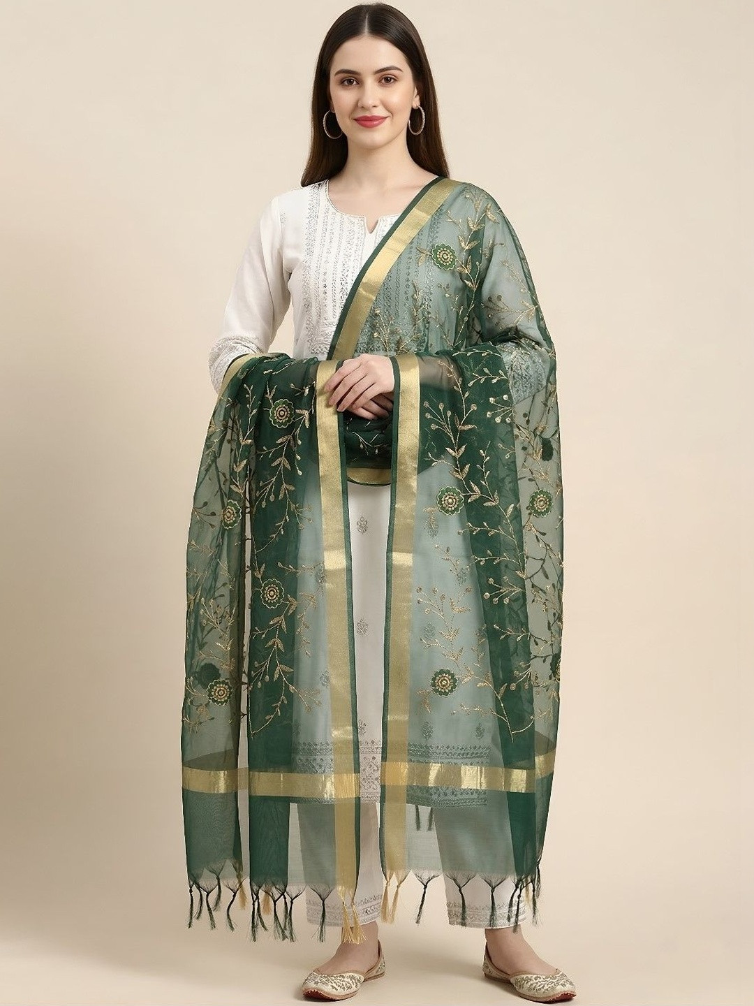 MUFFLY Woven Design Organza Dupatta with Zari