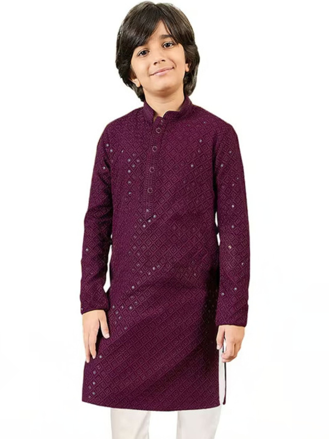 GEECOT Boys Embroidered Mandarin Collar Straight Kurta