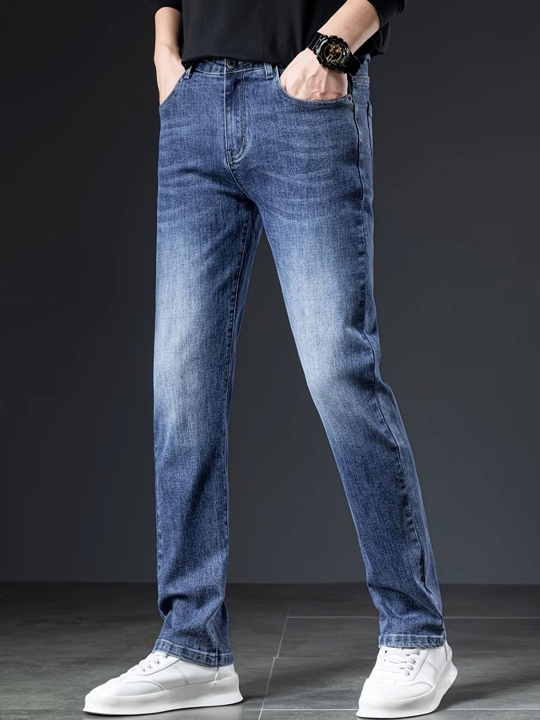 GREENFLAIR Men Straight Fit Mid-Rise Stretchable Jeans