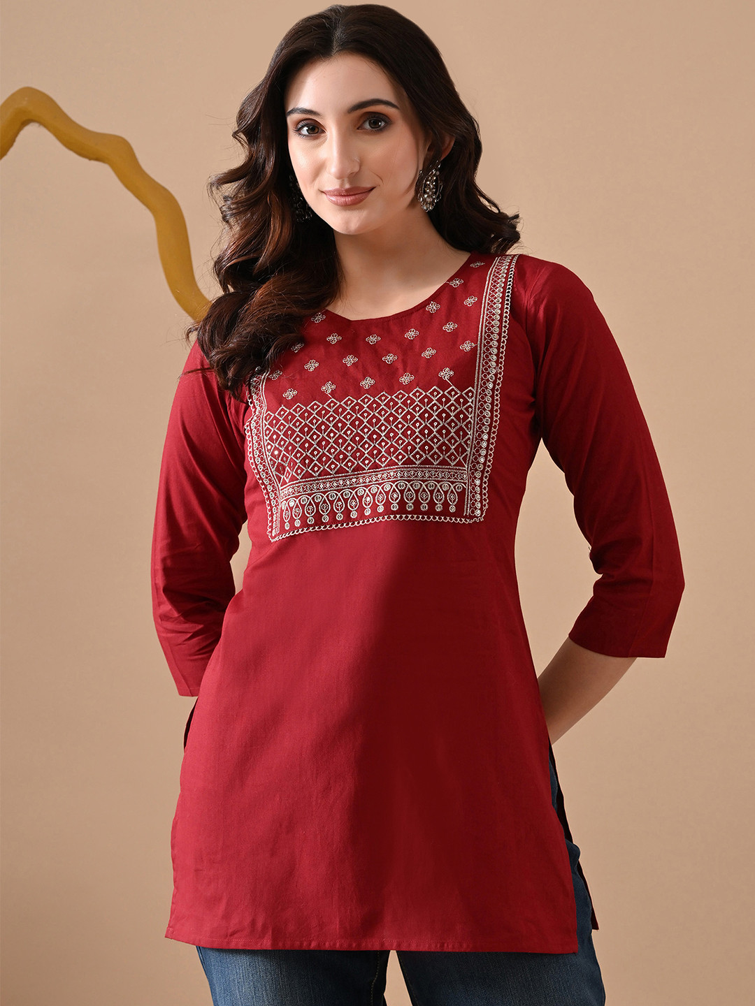 PHYSIL Embroidered Thread Work Pure Cotton Thread Work Kurti