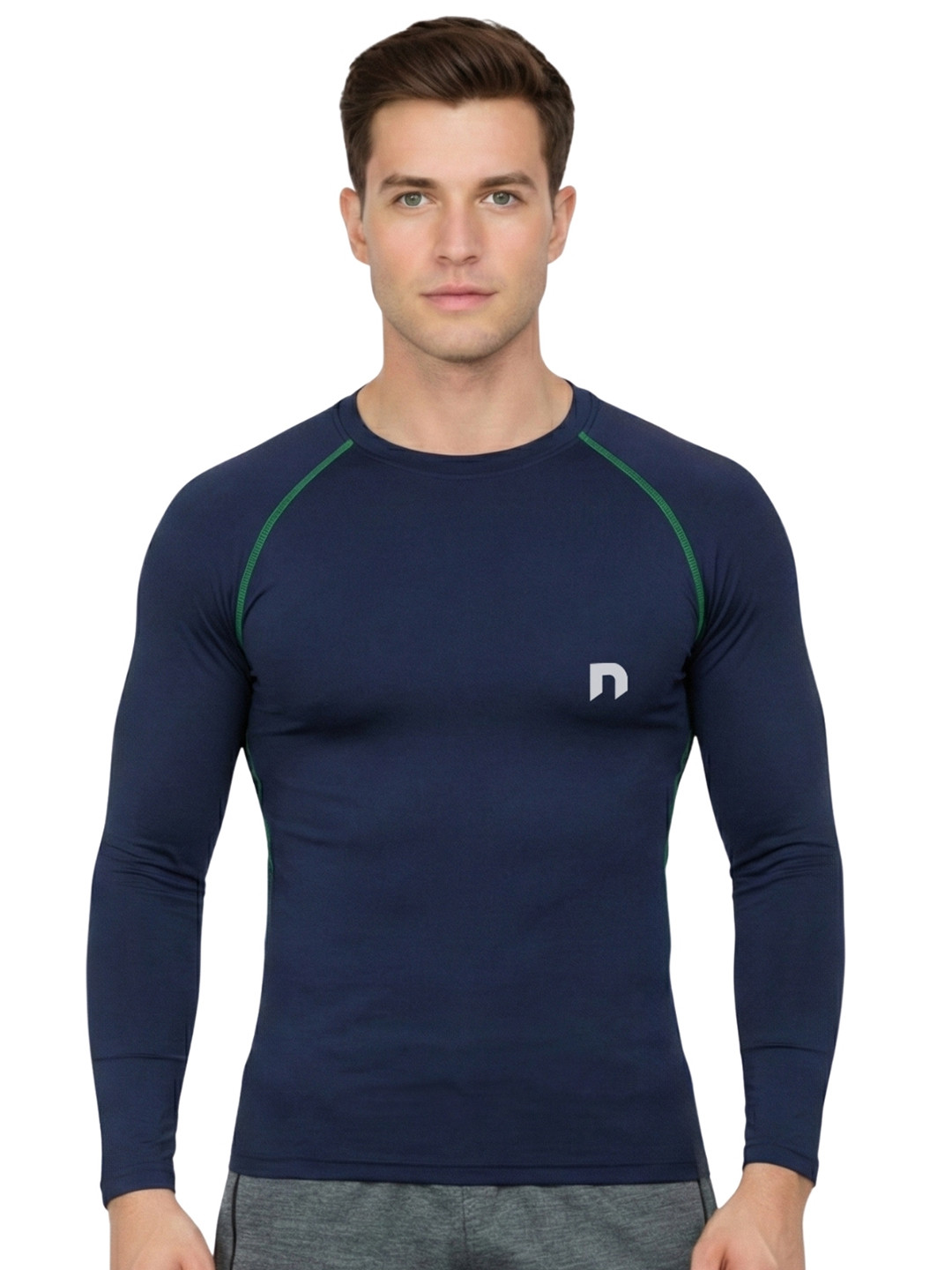 NEVER LOSE Round Neck Raglan Sleeves Compression Sports T-shirt