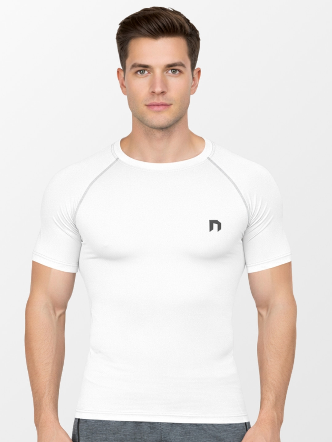 NEVER LOSE Men Solid Round Neck Compression T-shirt