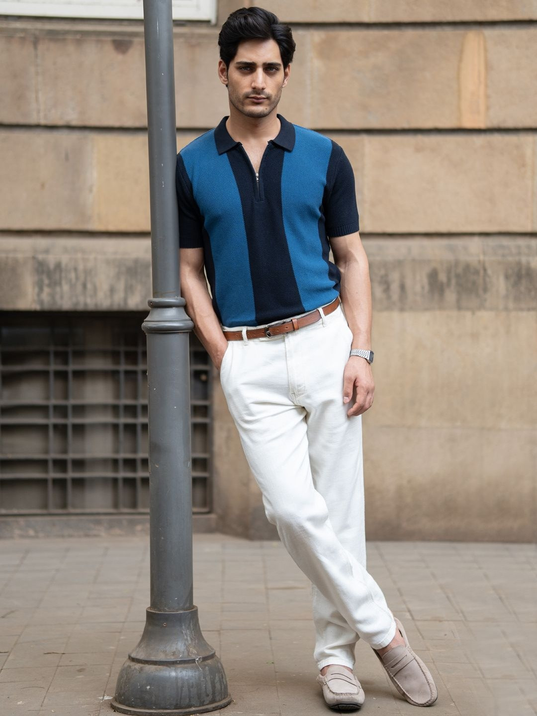 Powerlook Dark Blue Stripe Knit Tshirts