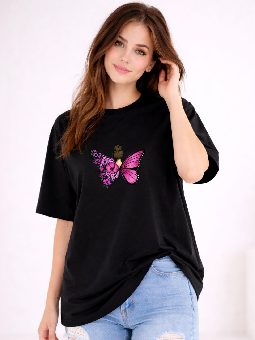 Slenor Graphic Printed Oversized Round Neck Cotton T-shirt
