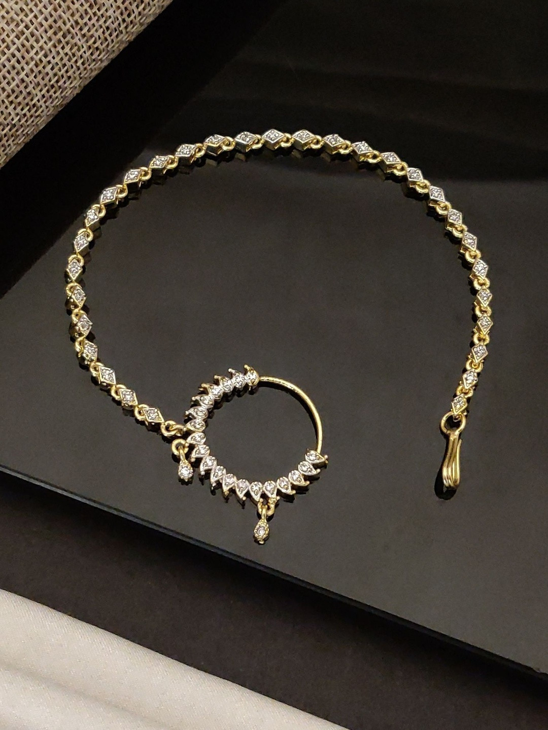 ABDESIGNS Gold-Plated Artificial Stones and Beads Chained Nosepin