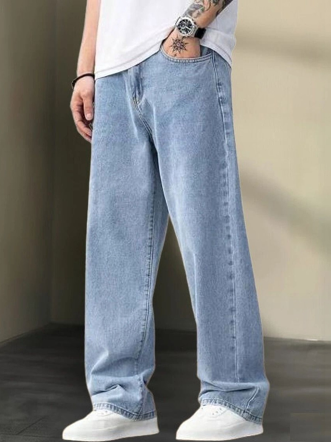 Veltick Men Baggy Light Mid-Rise Denim Jean