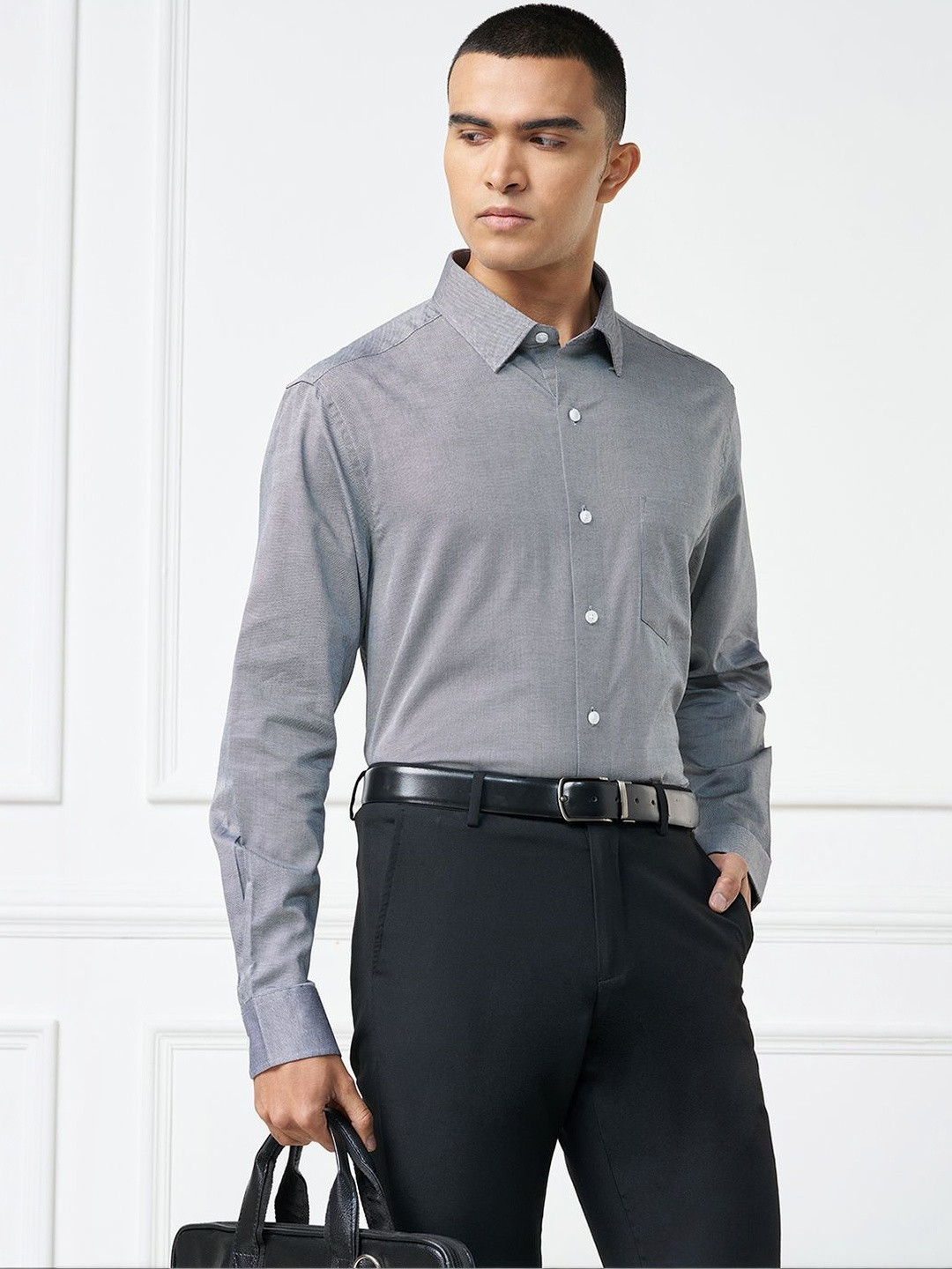 Peregrine by Pantaloons Men Self Design Spread Collar Long Sleeves Shirt