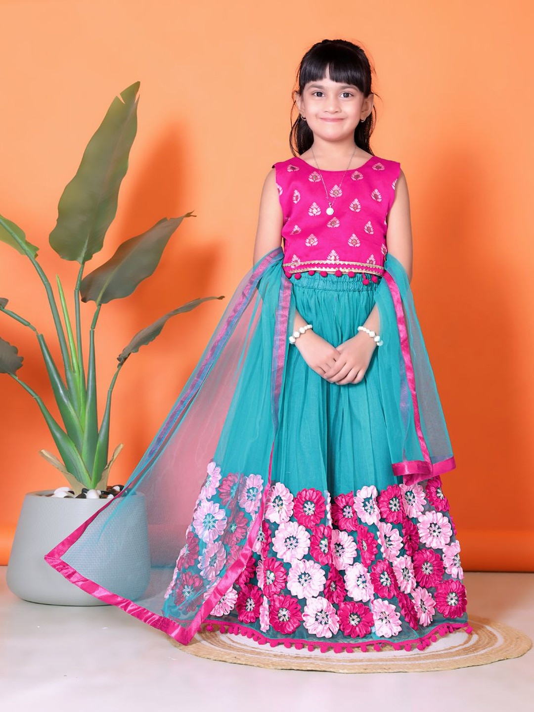 satyamfab Girls Patchwork Embroidered Ready to Wear Lehenga & Blouse With Dupatta