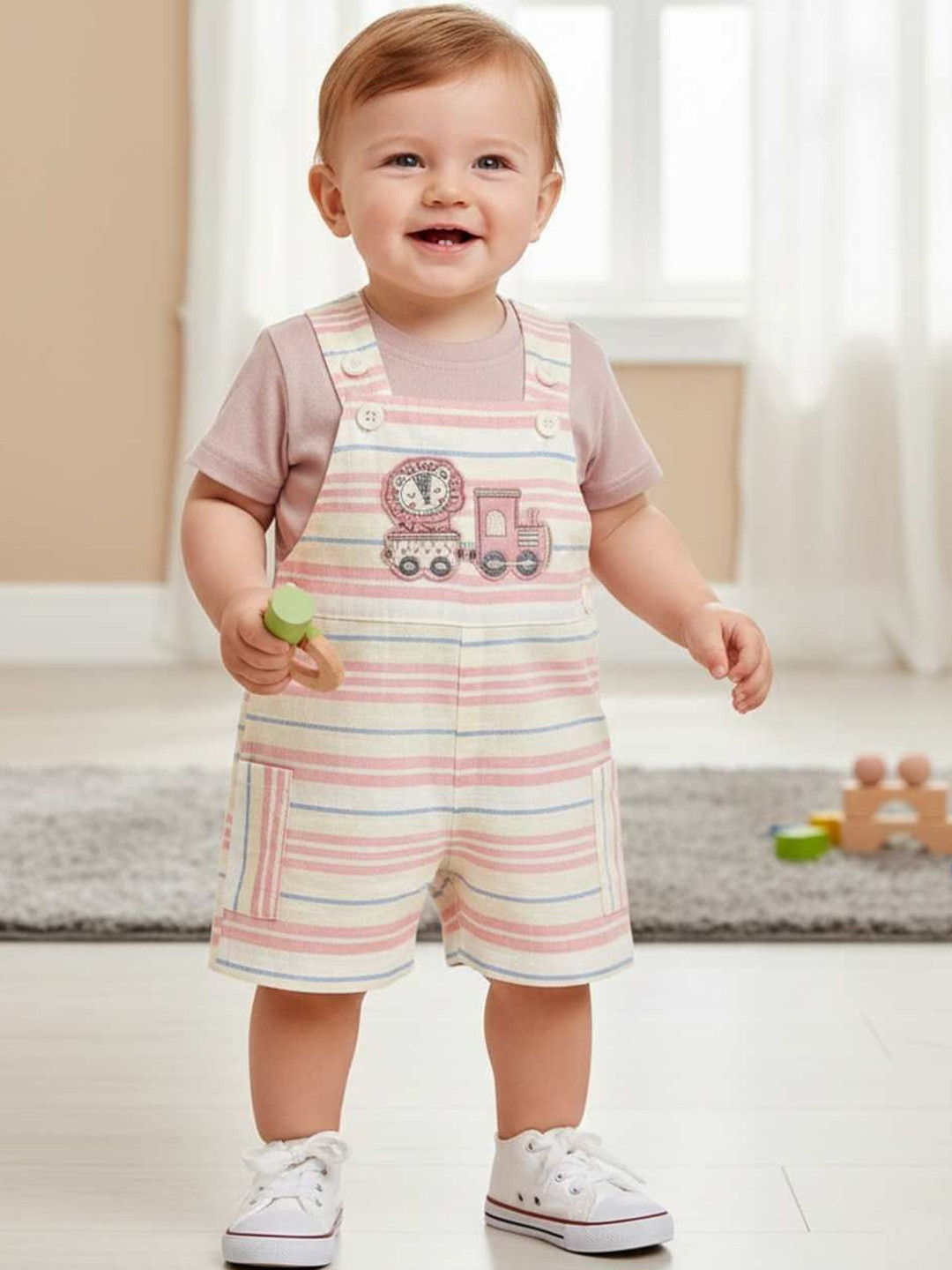Pompidou Boys Printed Dungarees With T-Shirt