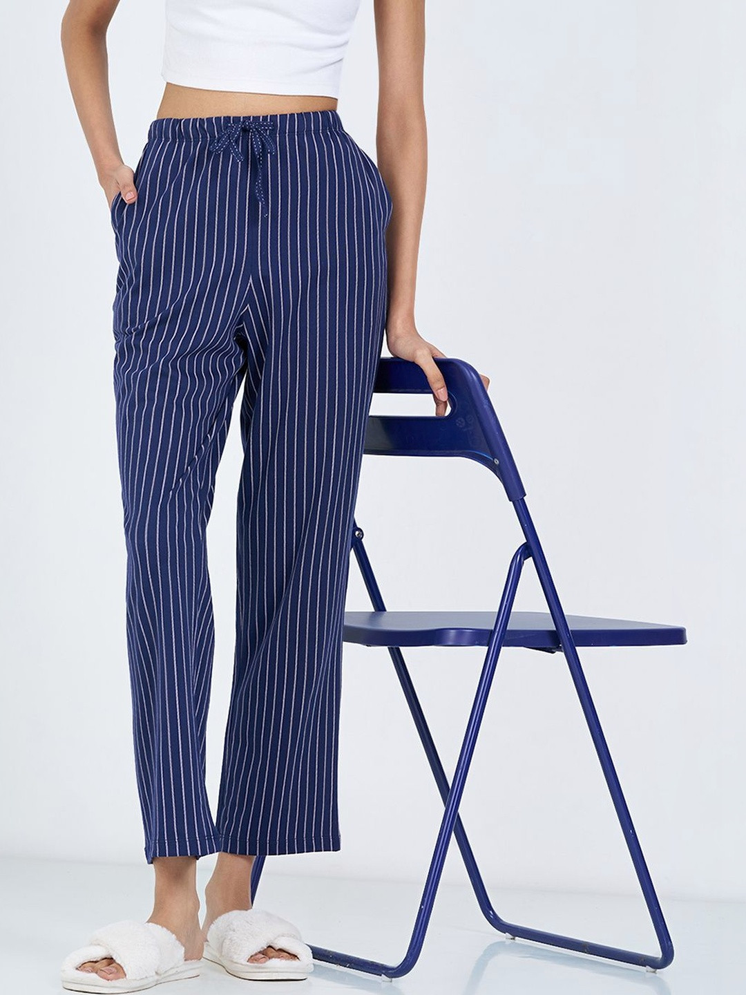 Dreamz by Pantaloons Striped Cotton Mid-Rise Straight Lounge Pants