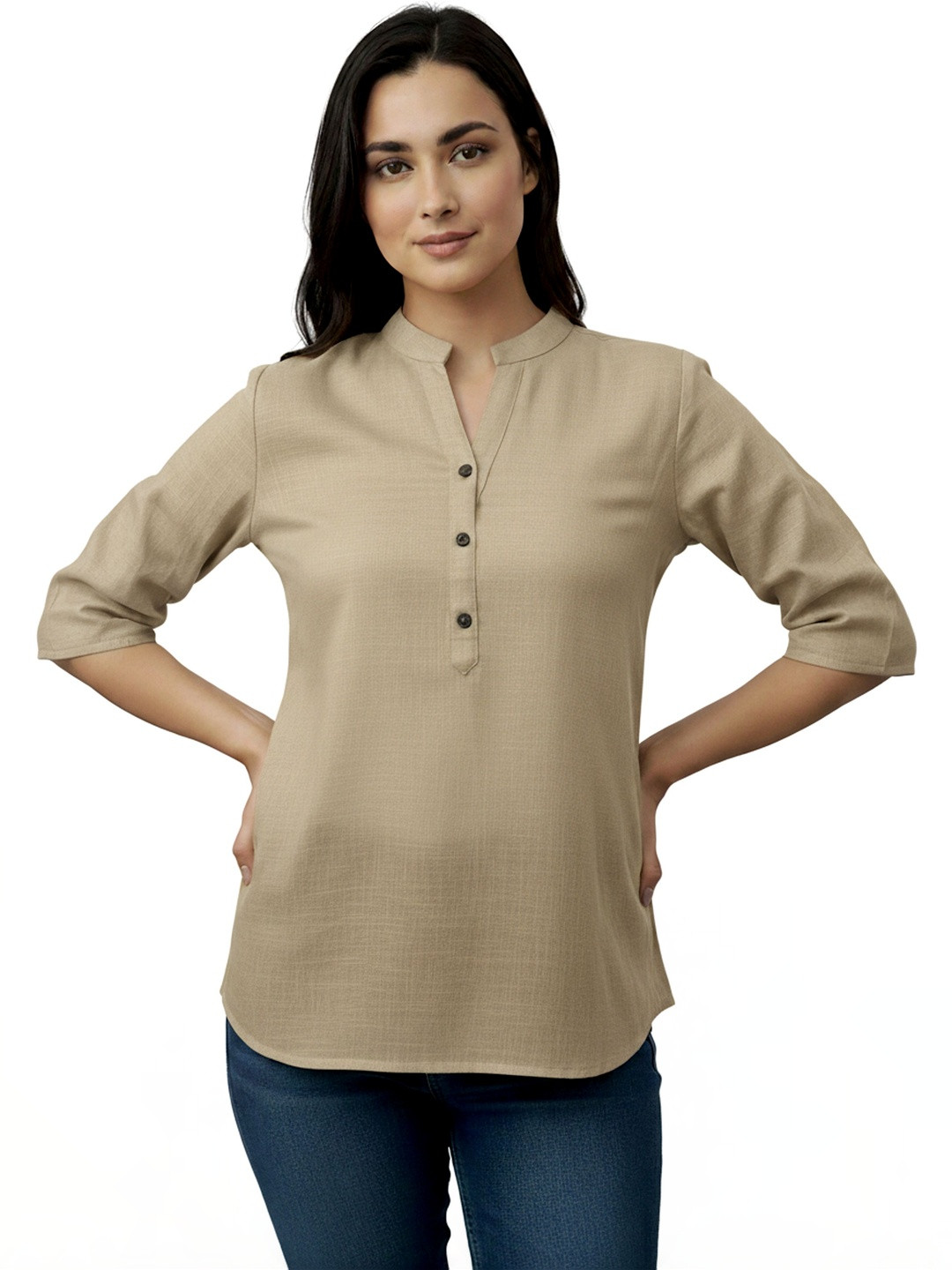 Kahili Art Mandarin Collar Cotton Top