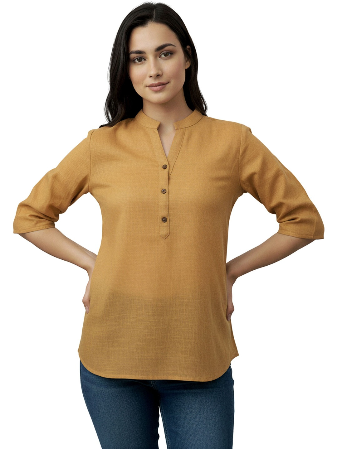 Kahili Art Mandarin Collar Cotton Top