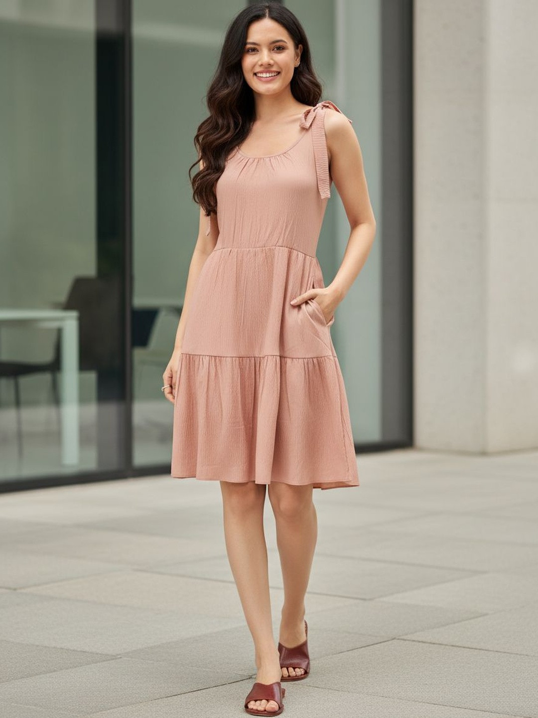 BLUE PIEGEON Crepe Fit & Flare Dress
