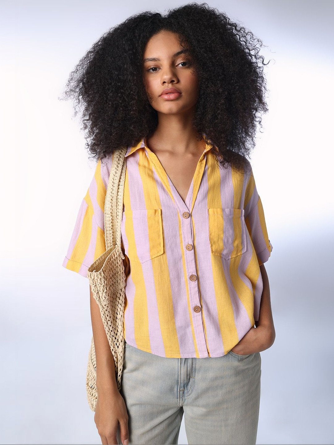ONLY Women Multi Stripes Striped Casual Shirt