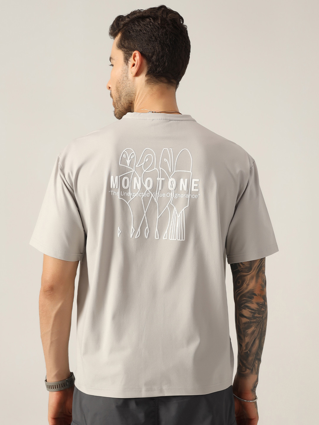 Monotone Men Printed Drop-Shoulder Sleeves Boxy T-shirt