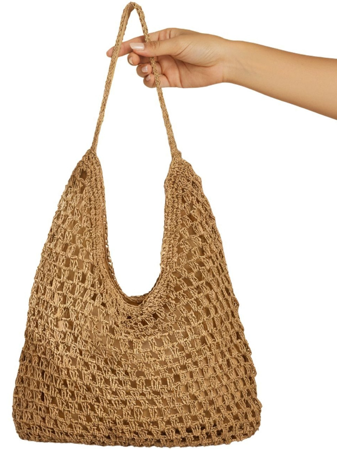 BLUE BEADS Crochet Woven Straw Jute Shoulder Bag