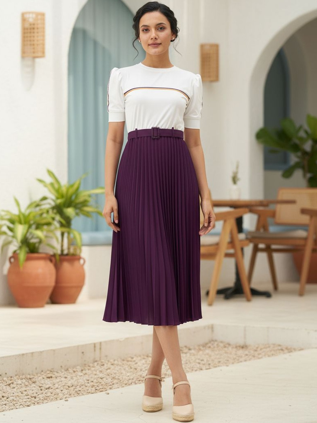 BLUE PIEGEON Crepe Fit & Flare Dress
