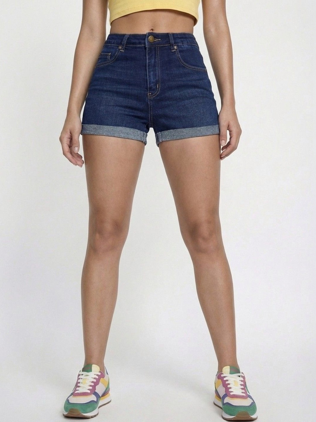 glitchez Women Slim Fit High-Rise Denim Denim Shorts