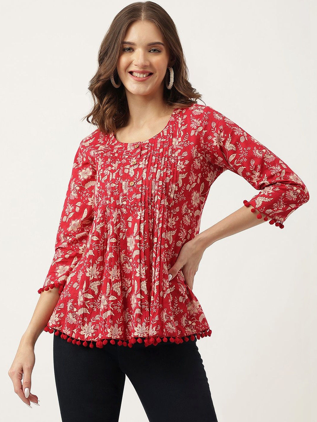 all about you Floral Print Cotton Blend Peplum Top