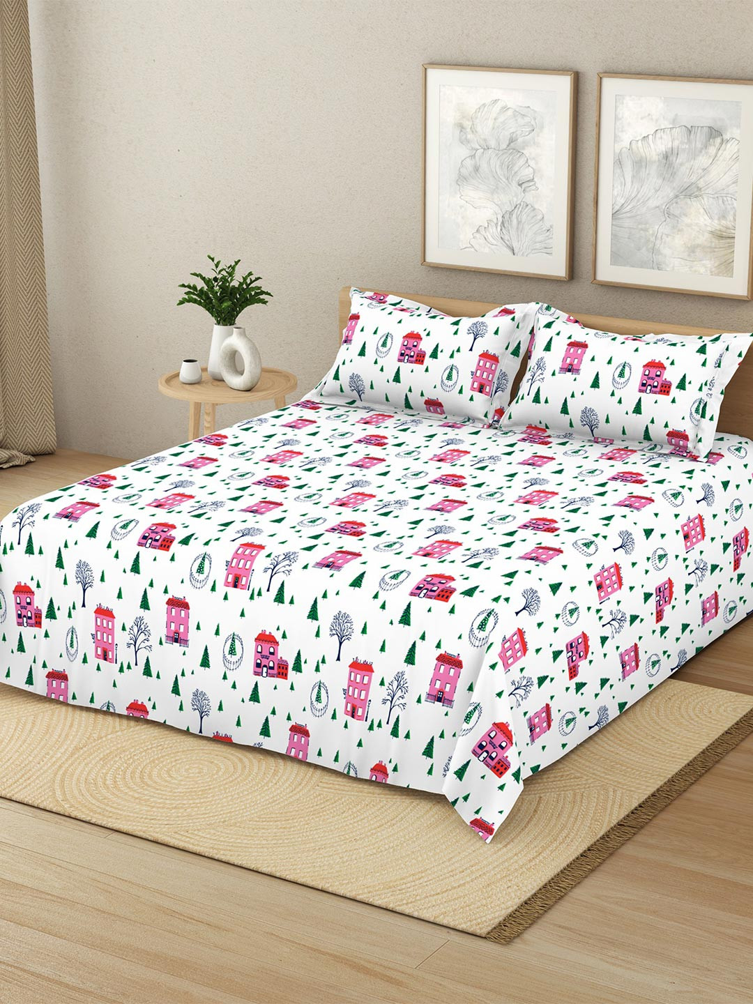 Himeya 190 TC Multi Double Bedsheet With 2 Pillow covers 88 x 100 Inches